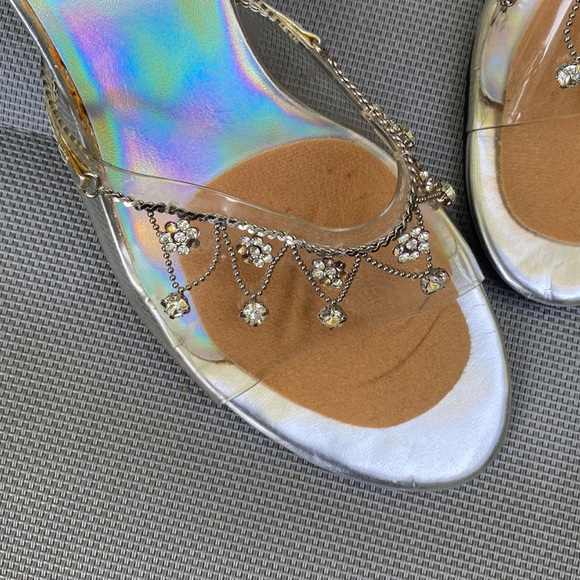 EUC Jacqueline Ferrar sz 7 clear/ silver 2.5” heels w/ rhinestone embellishment - Picture 3 of 8